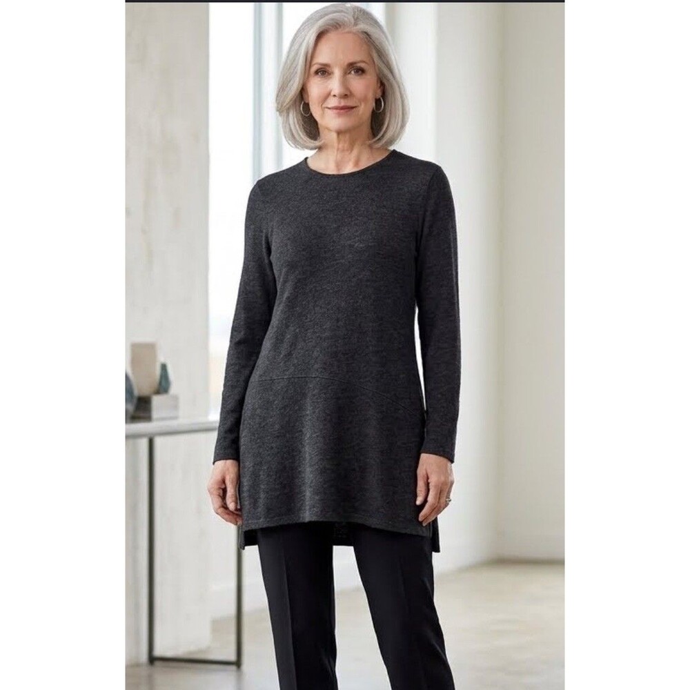 J.Jill pure Jill Soft Touch Cotton Black/Gray Tunic Sweater Cozy Office Casual L